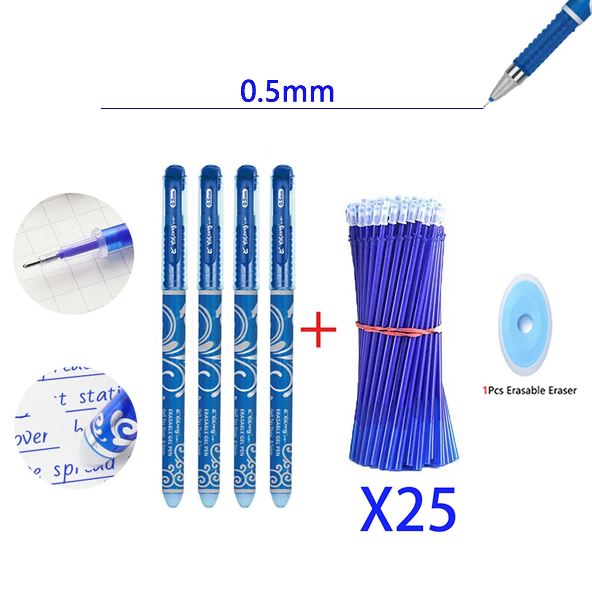 12-32Pcs/Set Erasable Ballpoint Gel Pens Set 0.5 Mm Fine Point Blue Kawaii for Writing Stationery Office School Supplies Qme