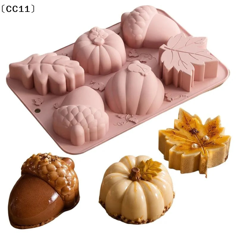 Silicone Fall Baking Mold Non Stick 6 Cavity Pumpkin Leaf Acorn Qme