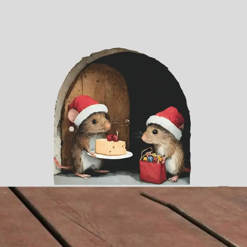 Cute Christmas Small Mouse Hole Wall Stickers Xmas Decoration For Home Navidad Merry Christmas New Year Accessories Qme 01