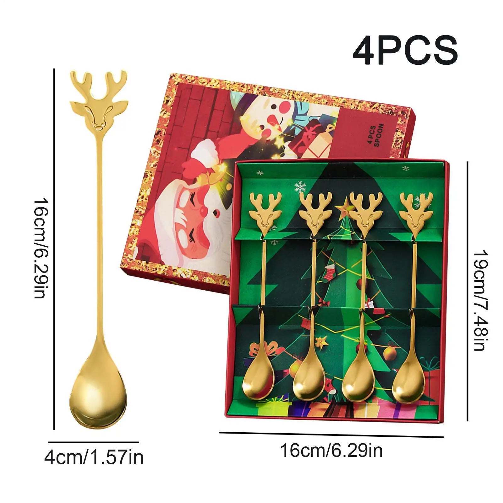 Coffee Stir Spoons Christmas Stainless Steel 4 Decorative Teaspoons Qme