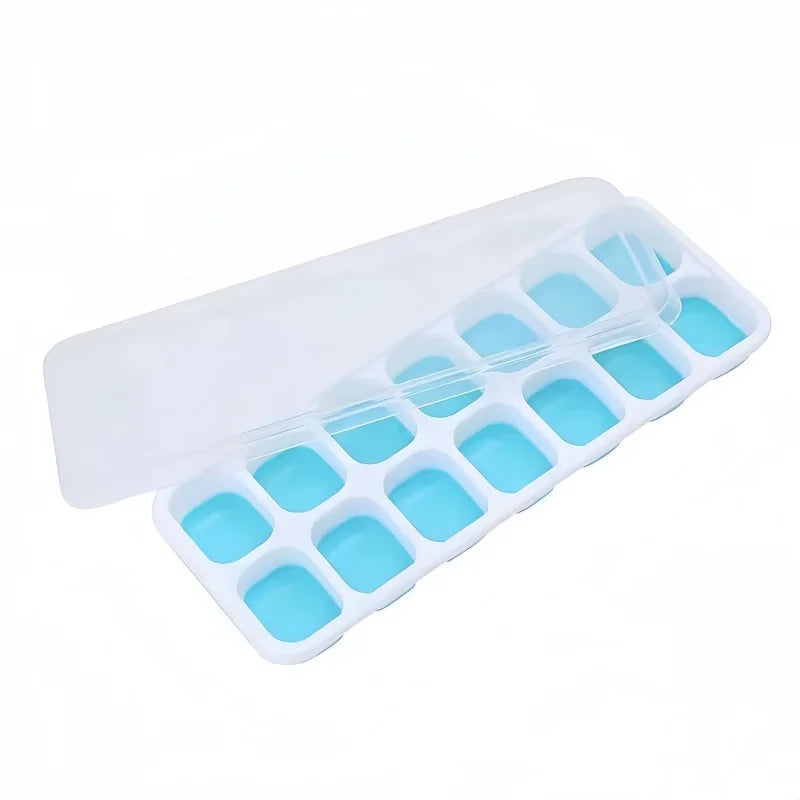 14 Grid Square Silicone Ice Cube Mold with Lid Household Homemade Frozen Ice Tool Cocktail Frozen Ice Mold Qme blue 1 Pc