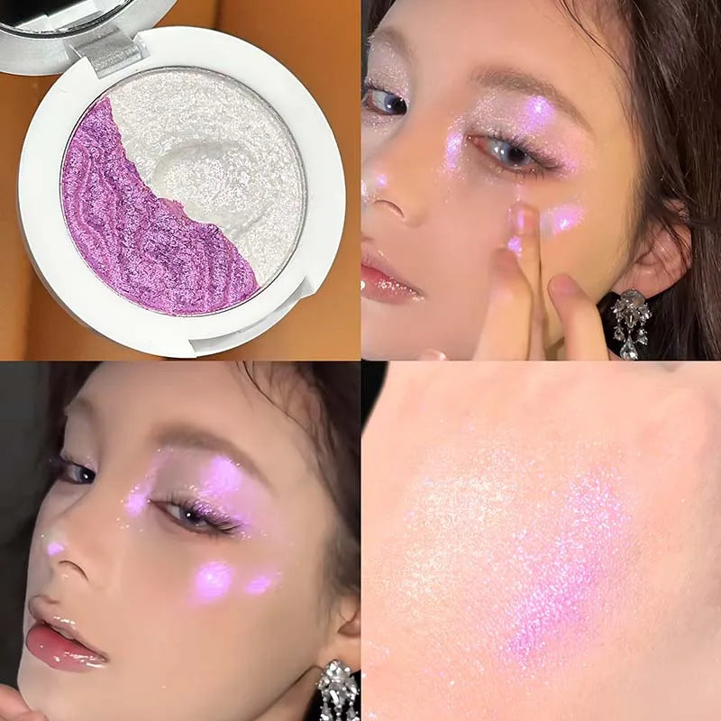 3 Colors Two-tone Glittering Highlighter Pressed Powder Pearlescent Qme G04-01