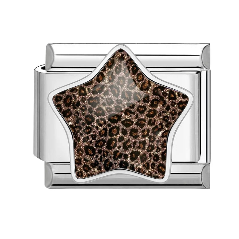 Trendy Zebra Pattern Star Leopard Print Purple Italian Charm Links Fit 9mm Stainless Steel Modular Bracelet DIY Making Jewelrys Qme Style 9