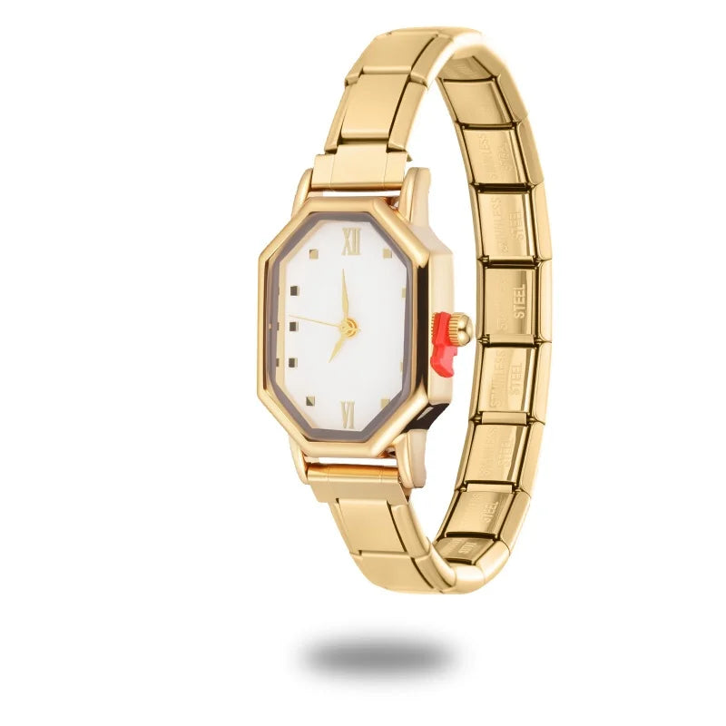 Fashion Watch Women's DIY 9MM Width Italian Elastic Charm Stainless Candy Zircon Watch Head Link Bracelet Jewelry Birthday Gifts Qme Style 6
