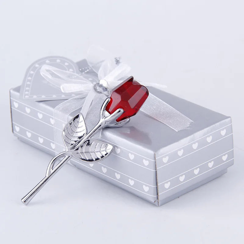 1pc Glass Rose Mini Crystal Flower Artificial Flowers Room Ornament Office Desktop Decoration Wedding Party Valentine's Day Gift Qme Sliver Red