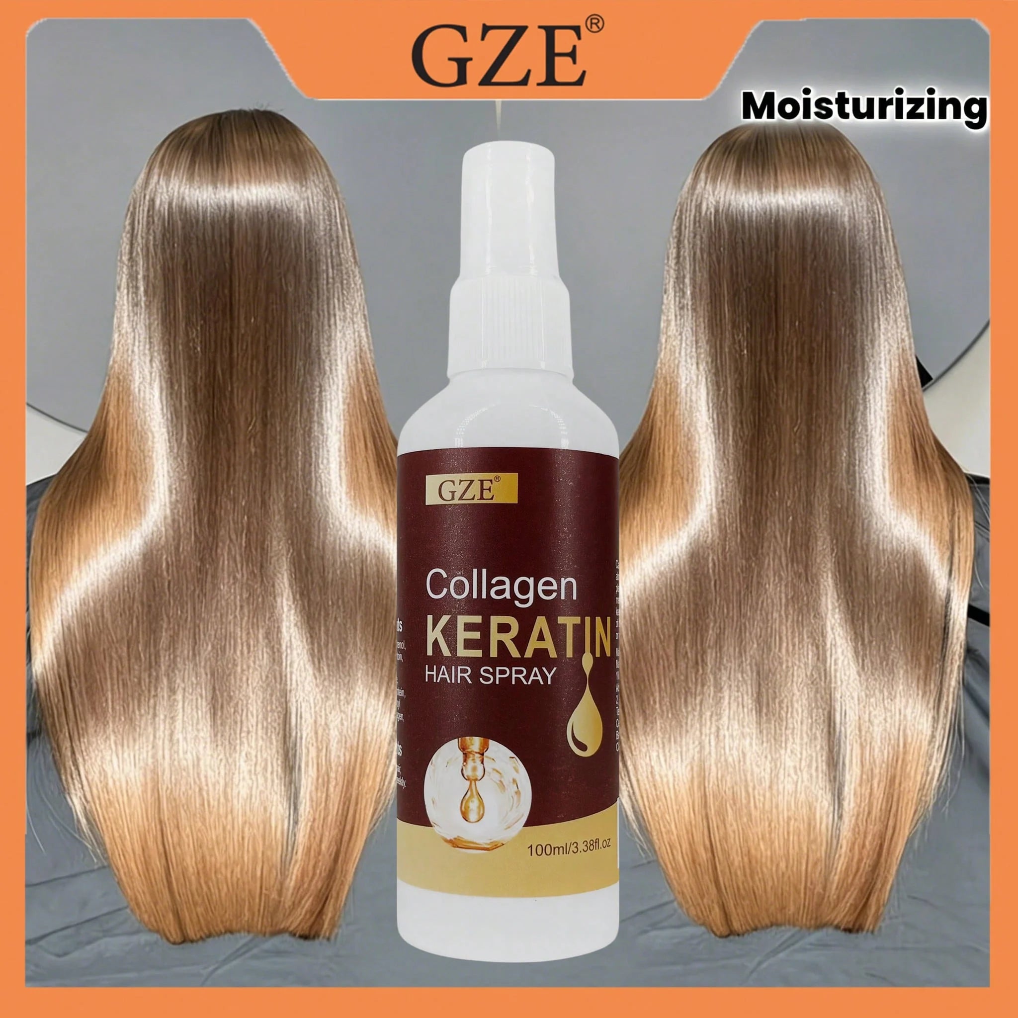GZE Collagen Keratin Hair Spray | Heat Protectant Spray for Hair Detangler & Shine Spray | Frizz Control, Repairs Damaged Hair Qme