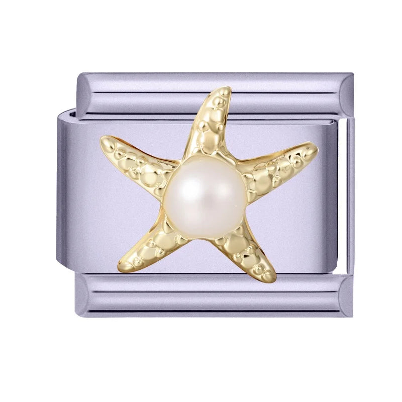 Sweet Shiny Gold Zircon Bow Moon Cherry Star Italian Charm Links Fit