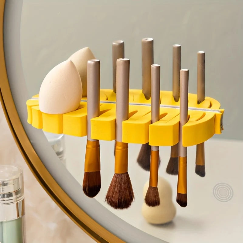 1 household bathroom leaf shaped makeup brush holder, toothbrush holder, cleaning and drying rack Qme