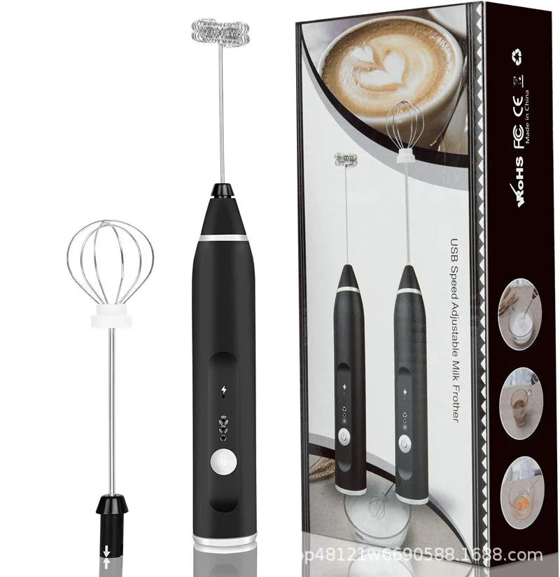 Electric Milk Frothers Handheld Wireless Blender USB Mini Coffee Maker Whisk Mixer Cappuccino Cream Egg Beater Food Blender Qme Black