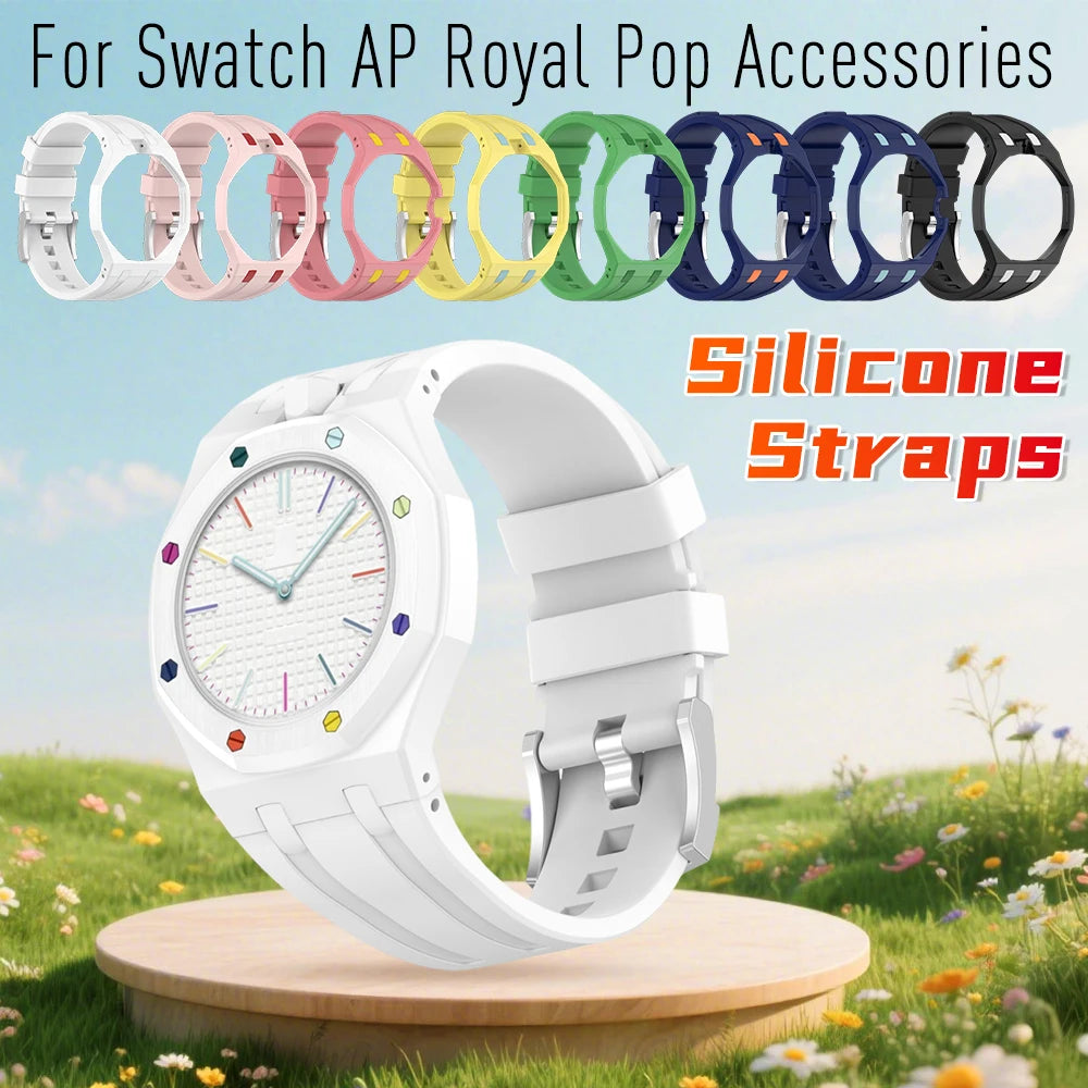 Change to Wristwatch Strap + Case for Swatch x AP Royal pop Pocket Watch PC Case+Silicone Band 2 In 1 Wriststrap Accessories ﻿ Qme