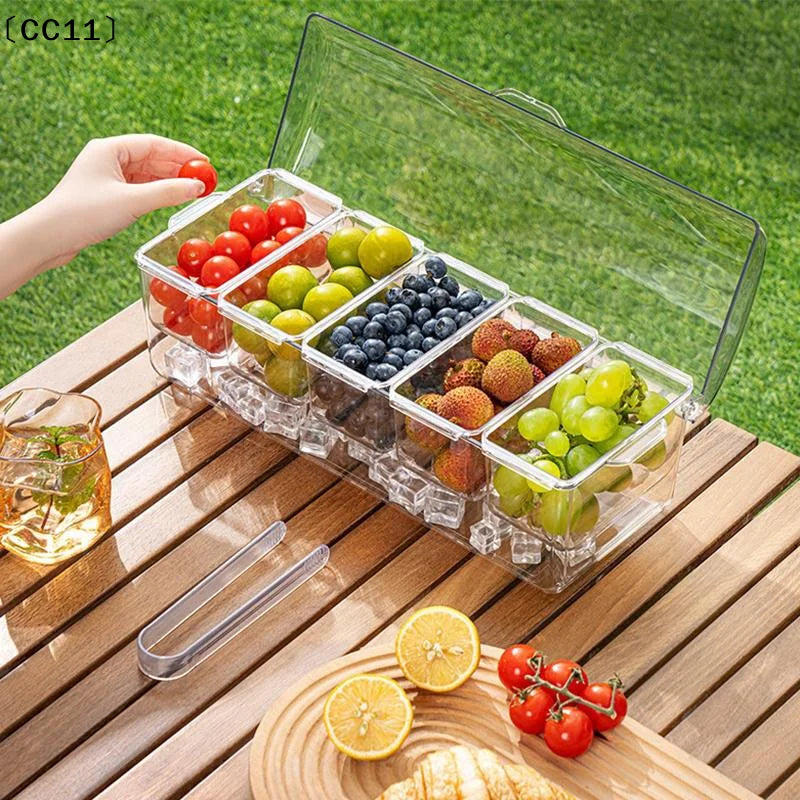 Chilled Condiment Server 5 Compartment Acrylic Lid Clear Salad Qme