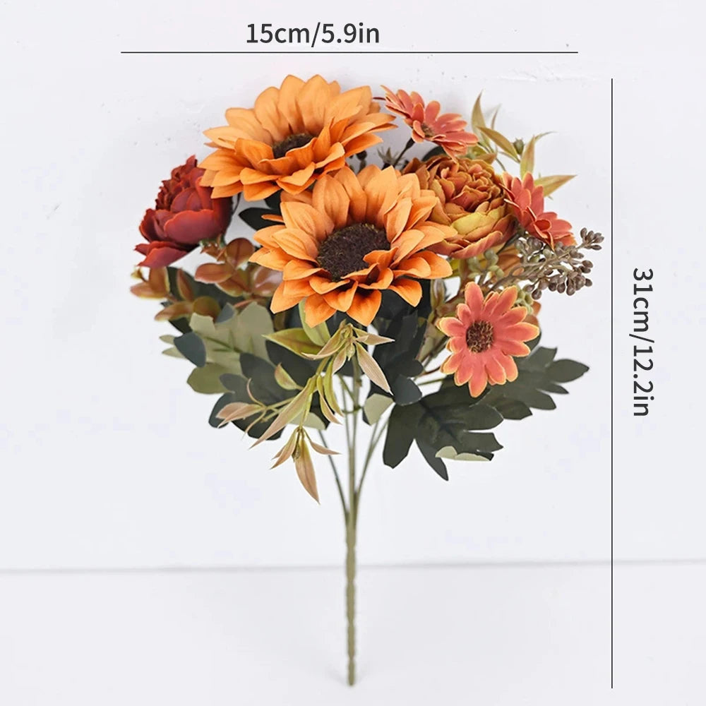 Simulated Flowers Autumn Sunflowers Sunflowers Wedding Home Fake Flowers Simulated Bouquet Qme dark brown