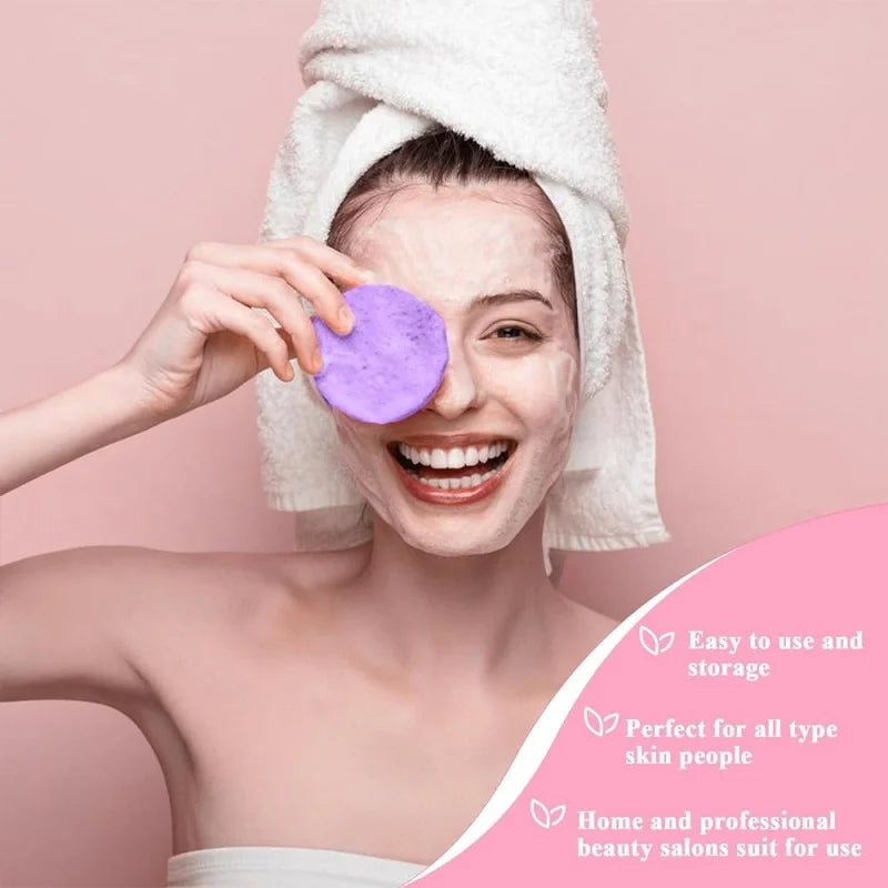 Compress Face Wash Puff with Storage Box Facial Cleansing Sponge for Makeup Remover Round Face Wash Sponge Skincare Beauty Tool Qme