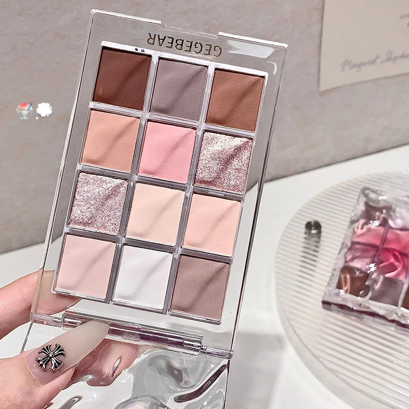 12-color Eyeshadow Palette Gege Bear Matte Pearlescent Earth Sequin Qme