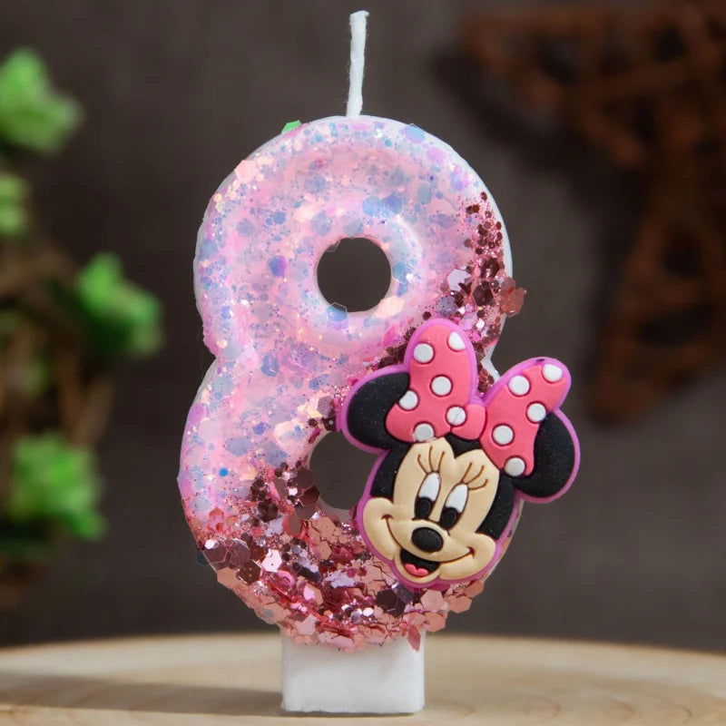 Minnie's Birthday Candles Mickey's Creative Glitter Cake Anniversary Anniversary Celebration Atmosphere Candle Plug-in Qme