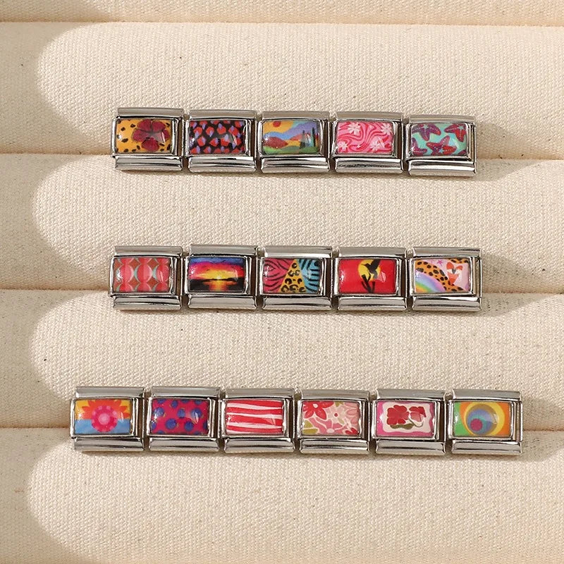 Wholesale Y2K Cartoon Cute Cat Potted Plant Scenery Italian Charm Links Fit 9mm Stainless Steel Bracelet DIY Making Jewelry Gift Qme