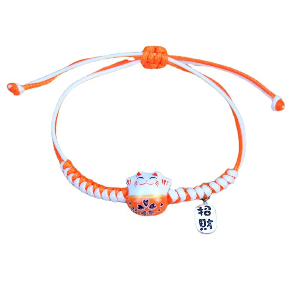 2023 Charm Versatile Lovely Cat Ceramic Woven Bracelet Couple Cute Japan Lucky Kawaii Pendant Rope Chain Jewelry Gift Wholesale Qme
