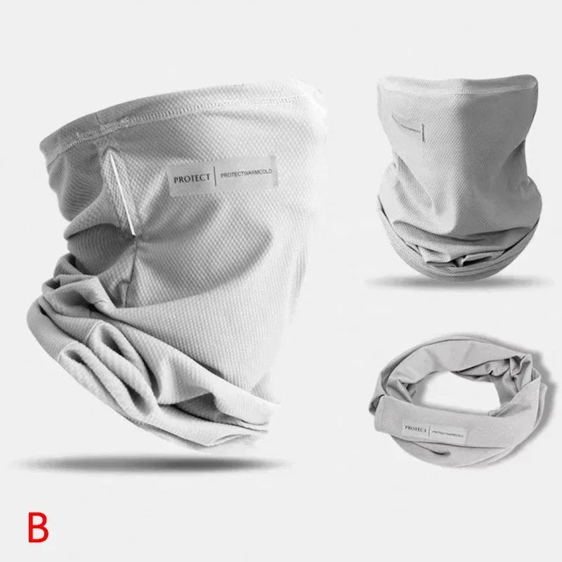 Ice Silk Sunscreen Mask For Men Women Outdoor Cycling Face Cover Solid Color Neck Wrap UV Protection Ear Bandana Scarf Summer Qme Grey