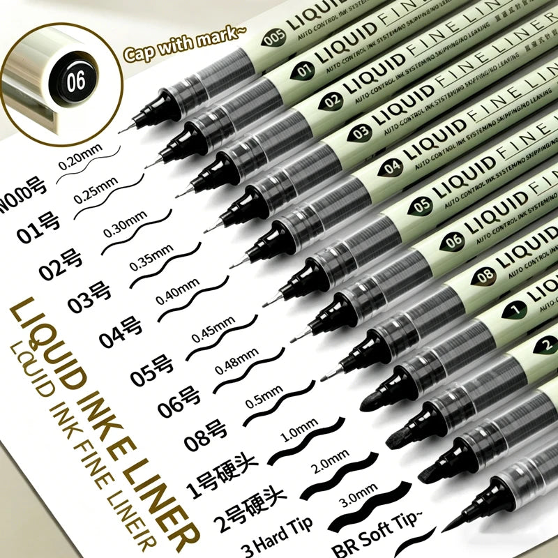 12 Pieces Fine Line Markers Multi Tip Black Fineliner Sketch Pen Set Manga Drawing Calligraphy Outline Drafting Artist Art Tools Qme Full set of 12 pcs