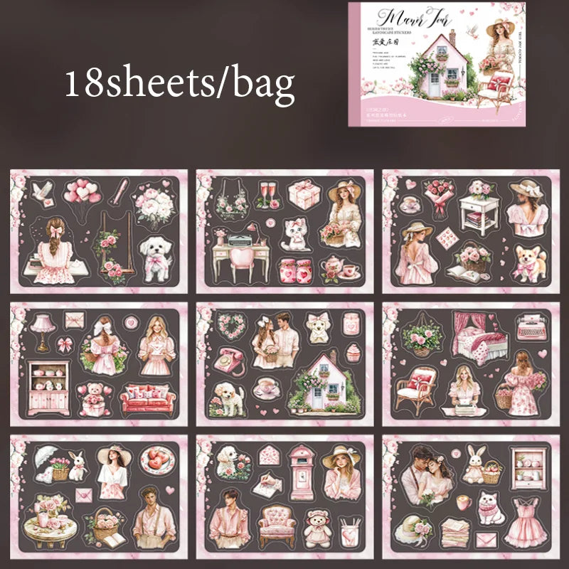 18 Sheets/Bag Manor Scenery Die-Cut Stickers Book for Scrapbook Journal DIY Planner Phone Case Notebook Decoration Craft Gift Qme 3
