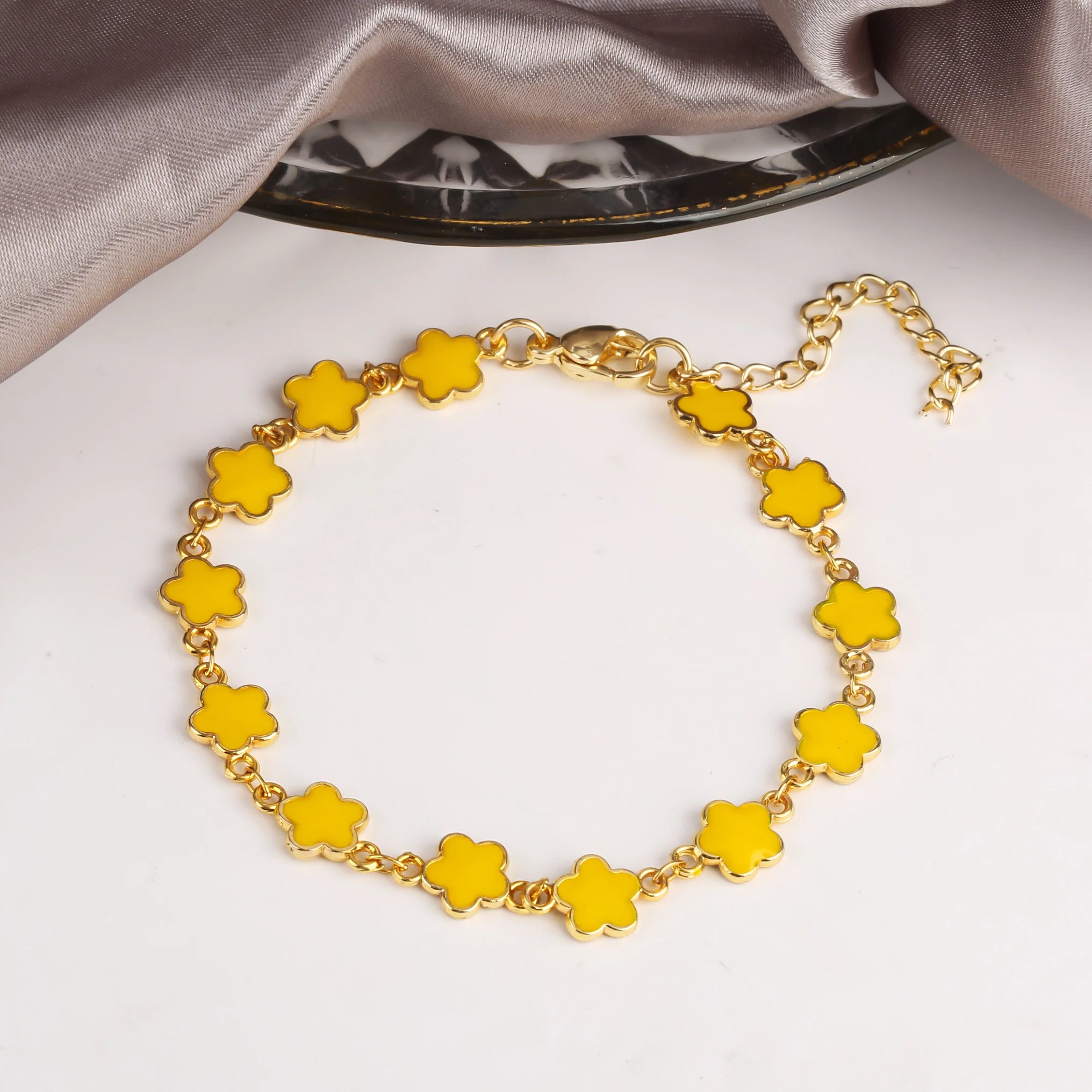 Classic 7 Copper Drip Oil Five-leaf Flower Bracelet Necklace