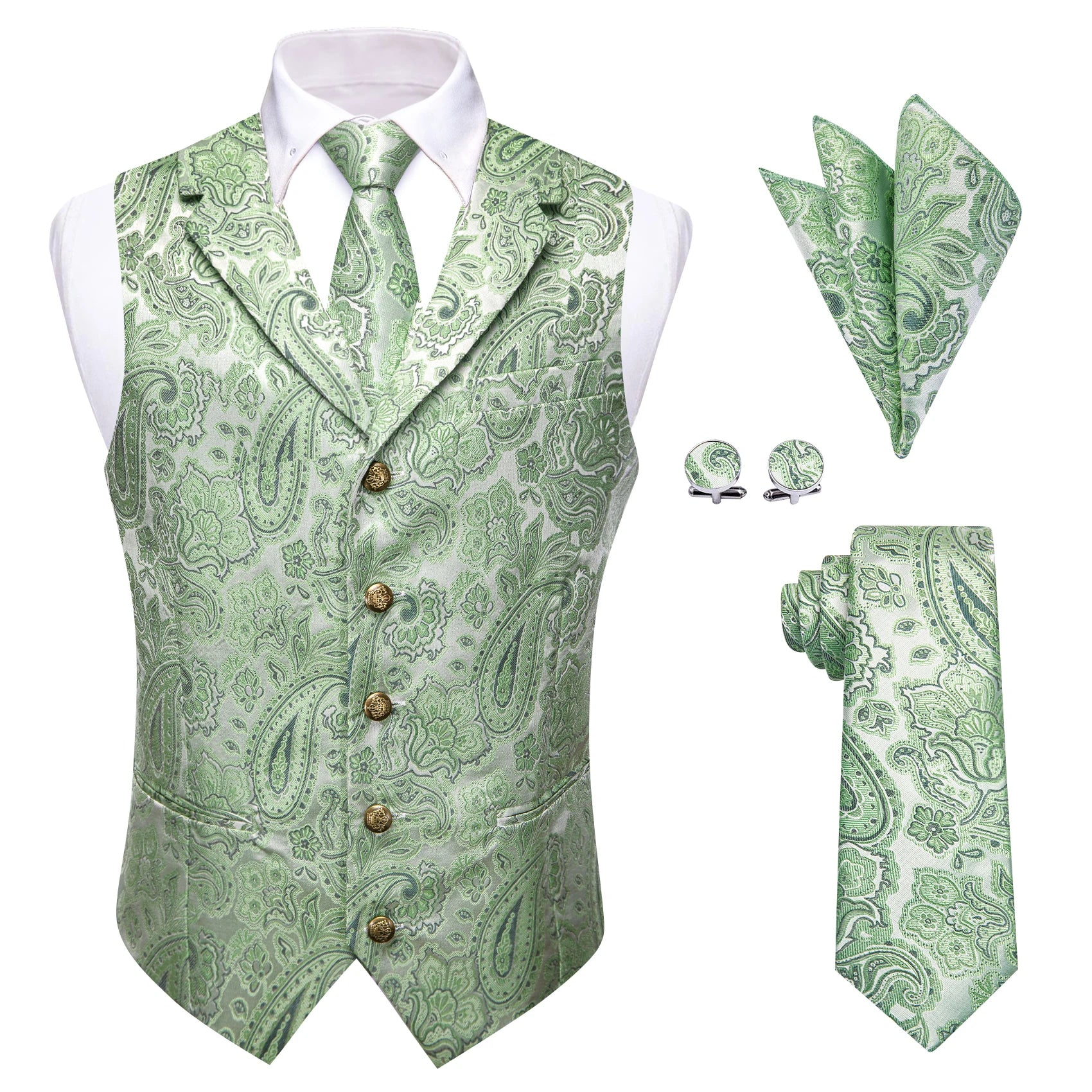 Mens Light Purple Mint Green Paisley Tie Hanky Cufflinks Suit Qme MJTZ9017 L