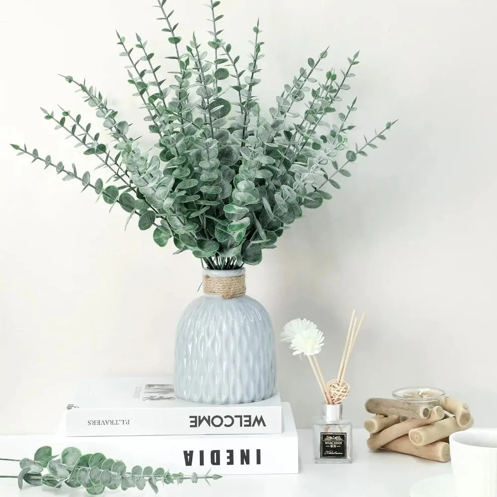 20/10PCS Artificial Eucalyptus Leaves Artificial Plants Tree Stems Flower Wreath Bouquet Garden Decorations Home Accessories Qme
