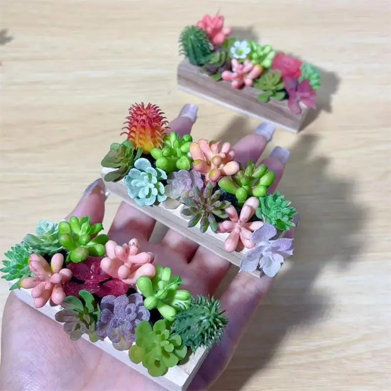 Miniature Wooden Trough Simulation Green Plants Model Dollhouse Mini Qme