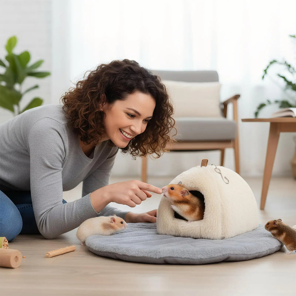 Hamster House Pet Plush House Winter Warm House with Hook Inner Pad Detachable Bottom Anti slip for Rest Qme