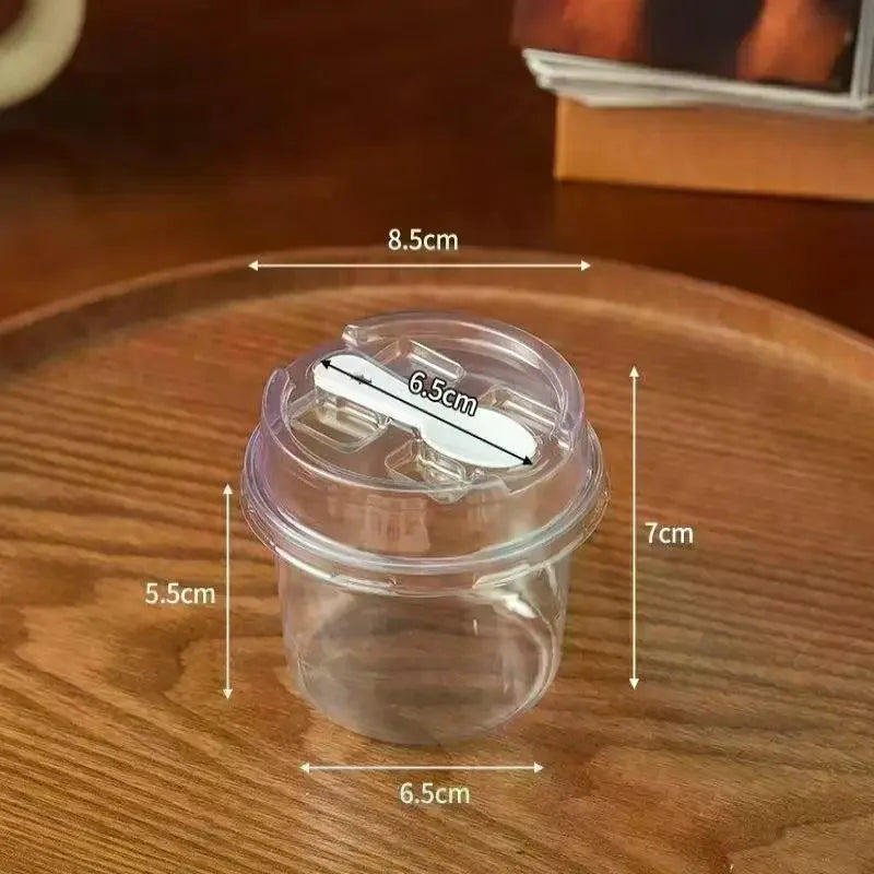 10Pcs Transparent Round Pudding Cups Reusable Party Cups With Lids And Spoons Novelty Mugs Mousse Cake Boxes Yogurt Cups Qme