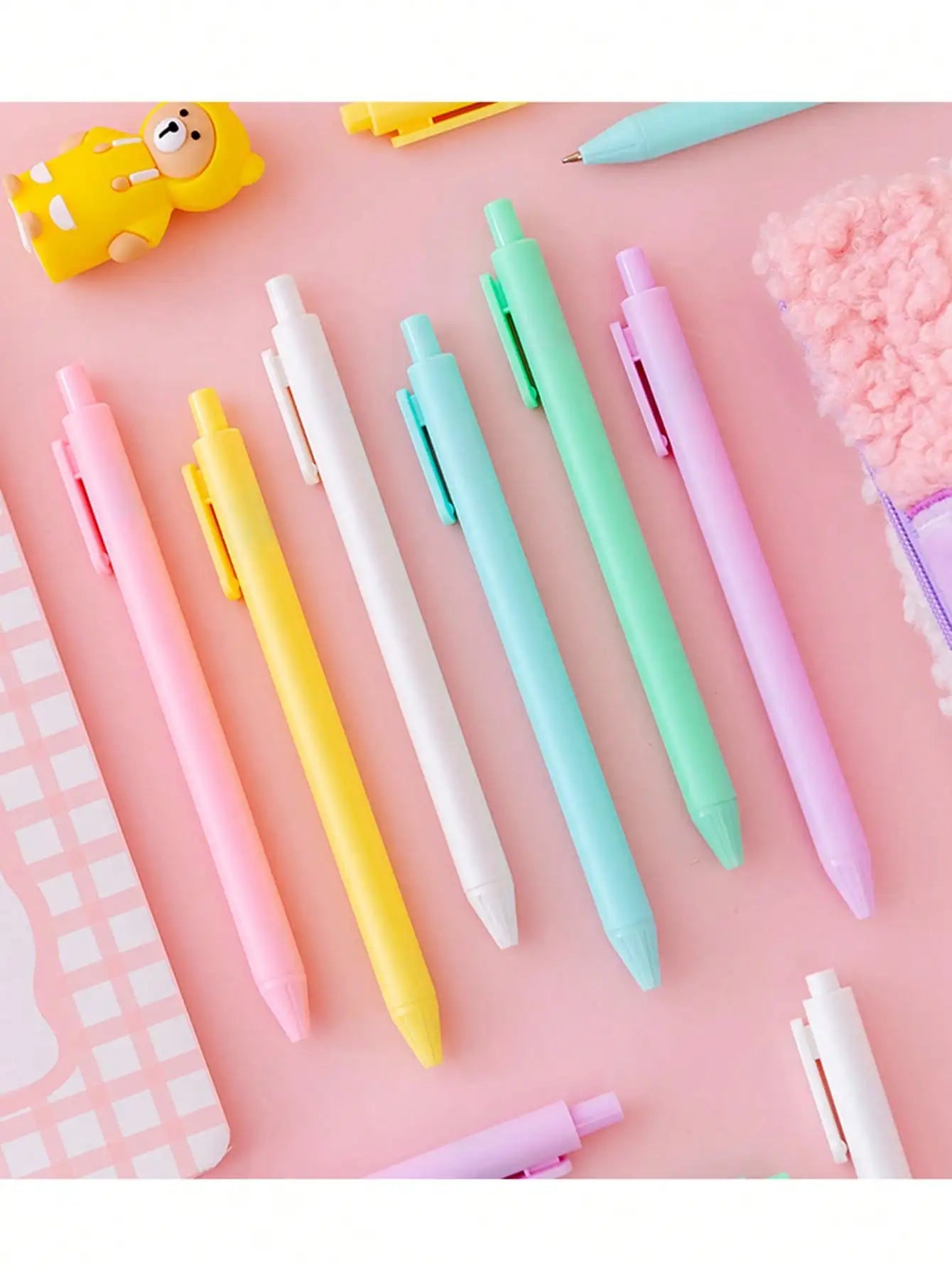 6/12 Pcs Cute Macaron Retractable Gel Pens, 0.5mm,Quick Dry Black Ink Gel Pens, Aesthetic Pens for Journaling Fine Tip Pens Qme