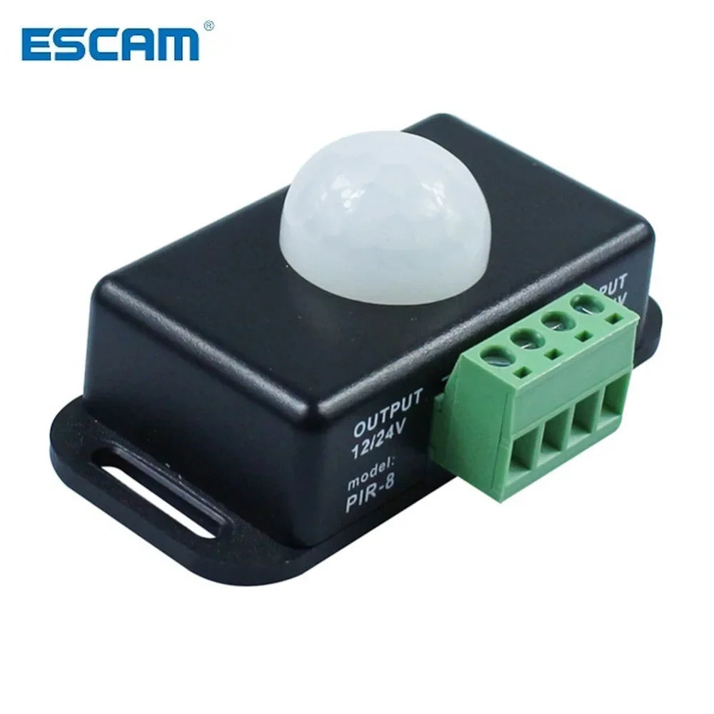 ESCAM DC 12V-24V 8A Infrared PIR Motion Sensor Automatic Switch for LED Light 5~8 M Infrared Motion Sensor Detector Qme
