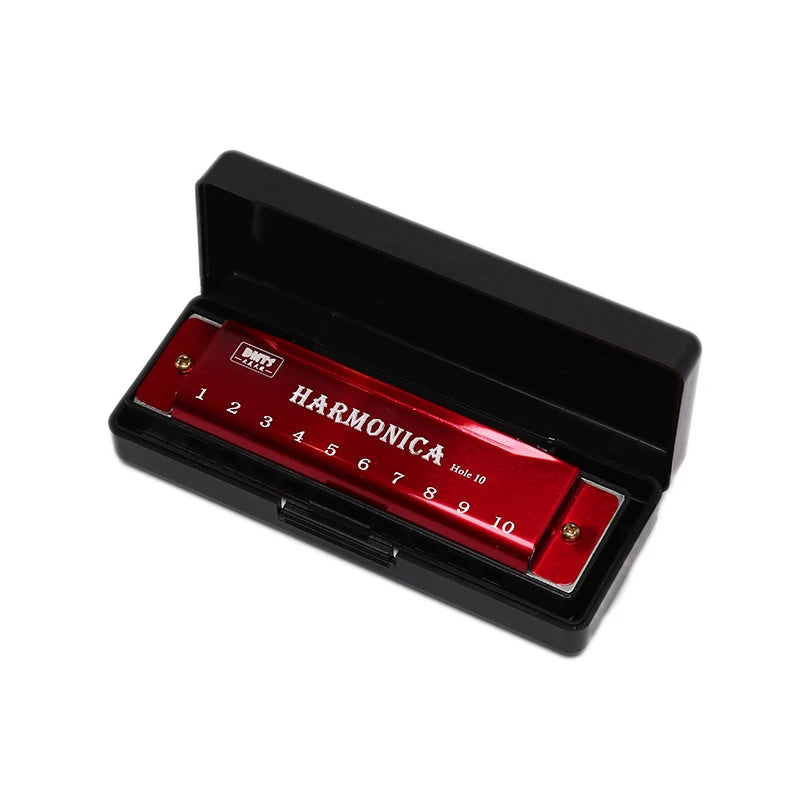 10 Hole 20 Tone Harmonica Woodwind Instrument Red Silver Black ABS Qme A2