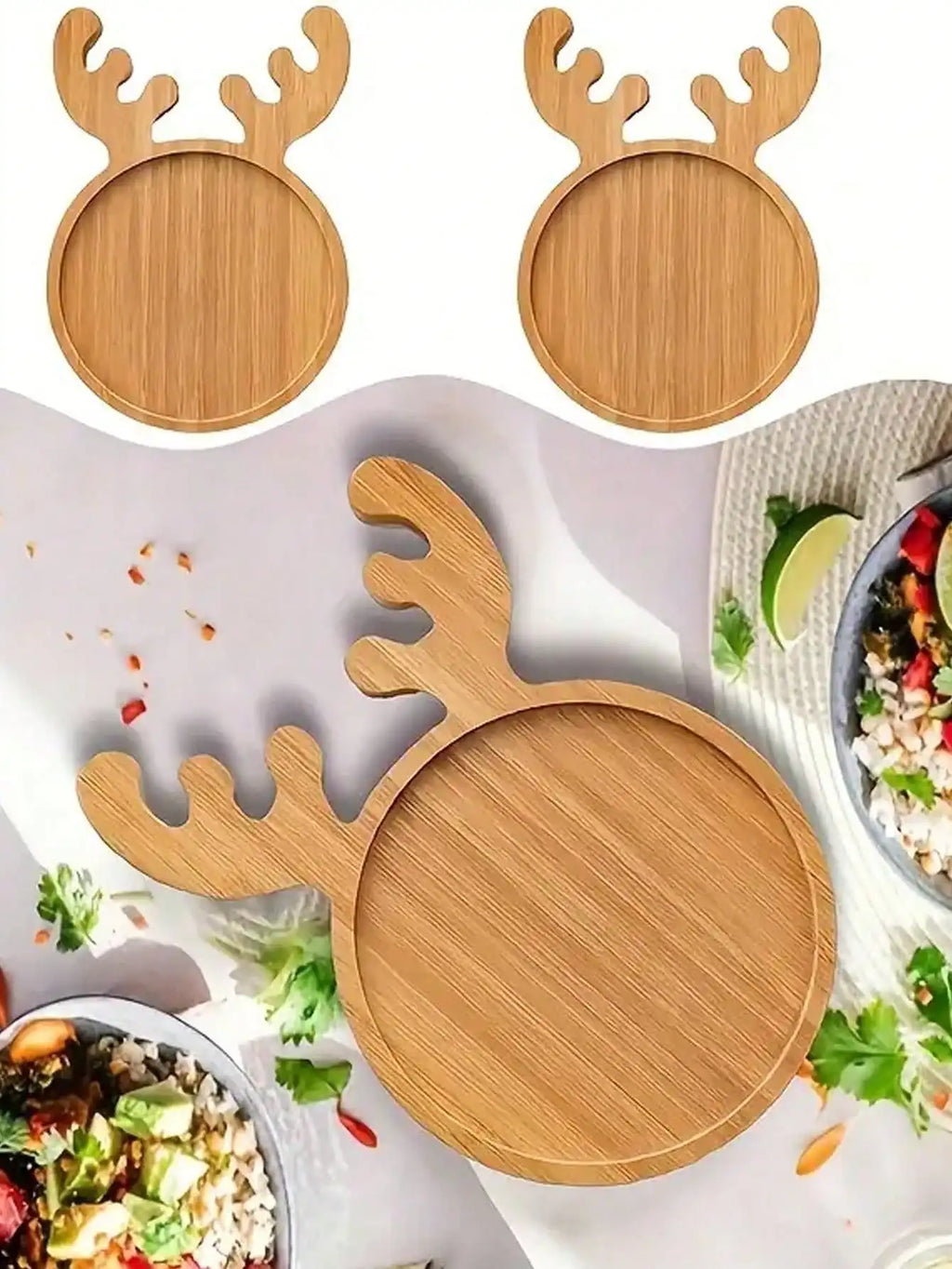 Reusable Christmas Wooden Tray Deer Antler Shaped Coasters Suitable Qme