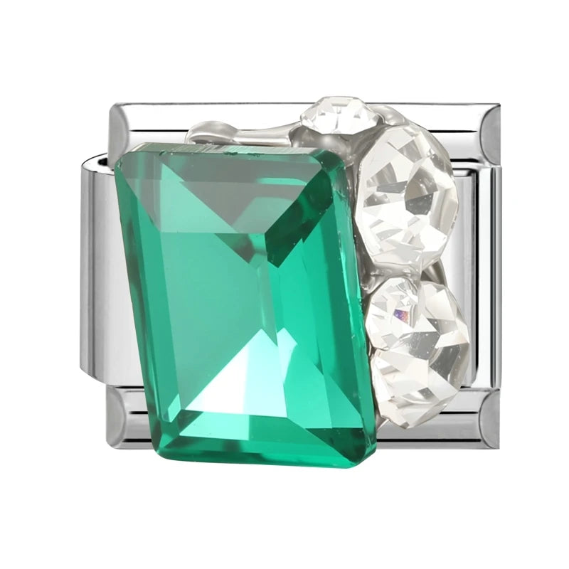 Trendy Green Emerald Inlay Zircon Shiny Italian Charm Link Fit 9mm Stainless Steel Bracelet DIY Making Men Women Jewelry Gifts Qme Style 6
