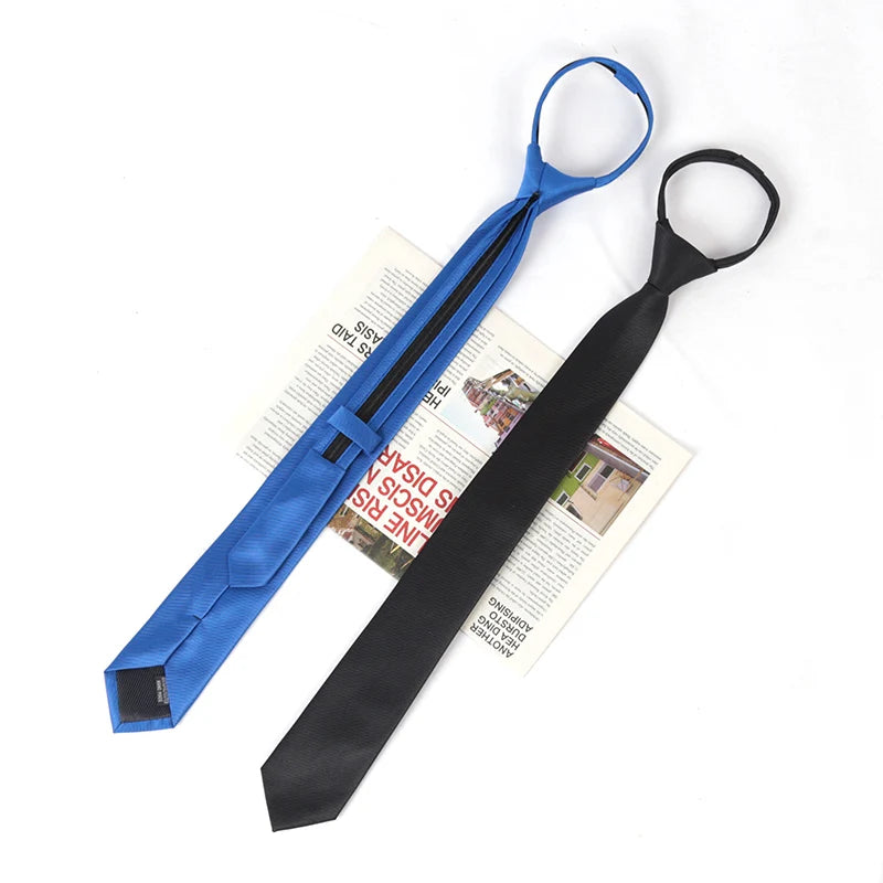 Men Tie Solid Skinny Zipper Ties Women Wedding Dress Black Necktie Qme