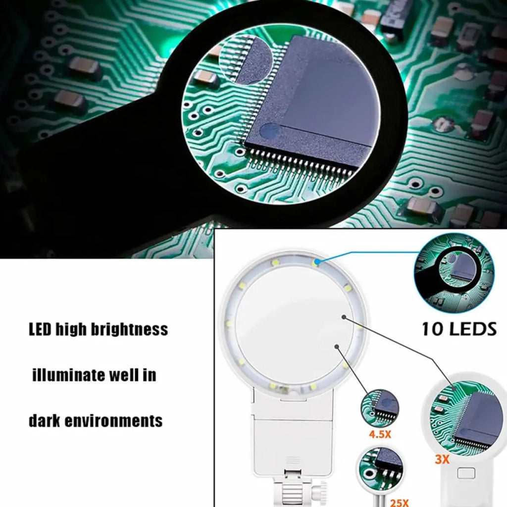Led Light Helping Hands Magnifier Station 3X/4.5X /25X Magnifier Soldering Station Kit with Alligator Clips and Clamp for Repair Qme