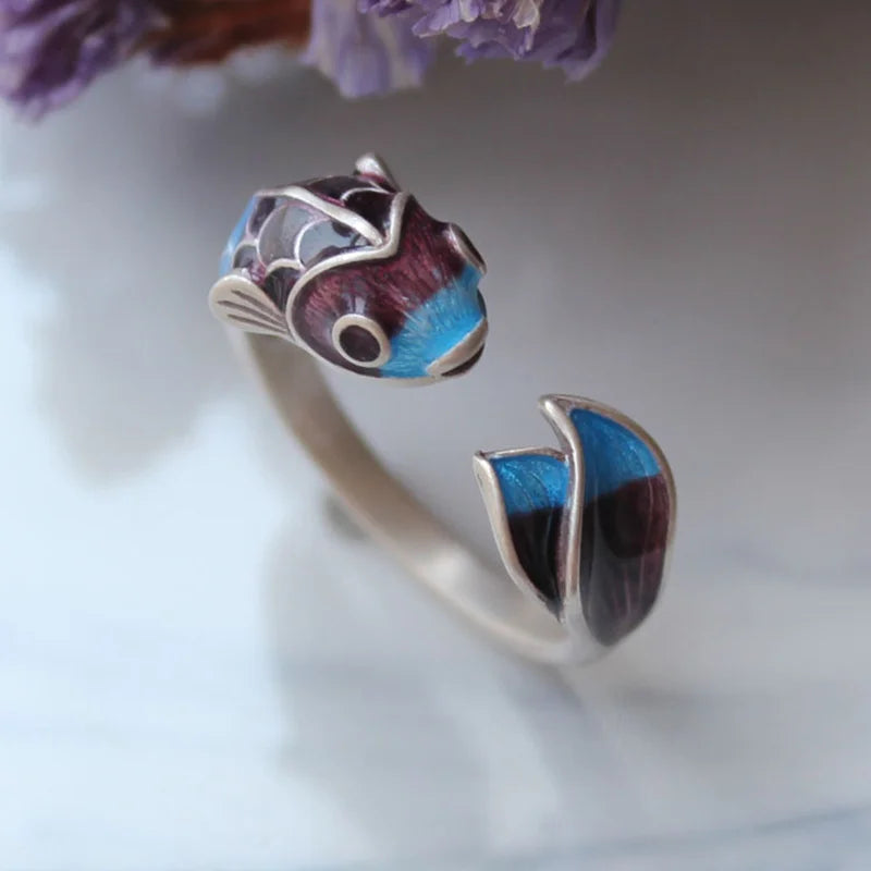 NEW Vintage Fashion Koi Fish Open Ring for Women Lucky Adjustable Holiday Ring Fish Leaping Over The Dragon Gate Jewelry Gift Qme