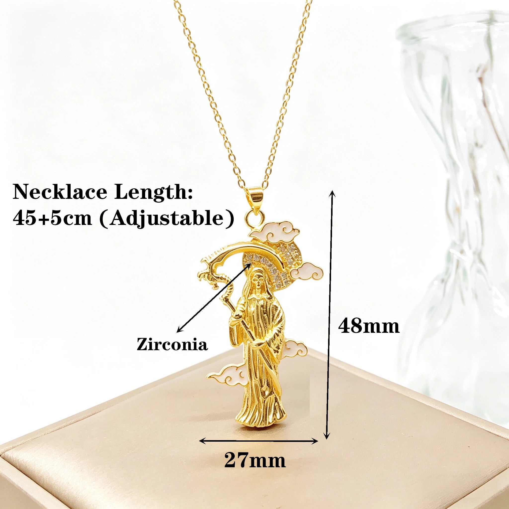 Gold-Plated Religious Medal Zircon Necklace Archangel Saint Michael Santa Muerte Jesus Choker Amulet Jewelry for Men Women New Qme