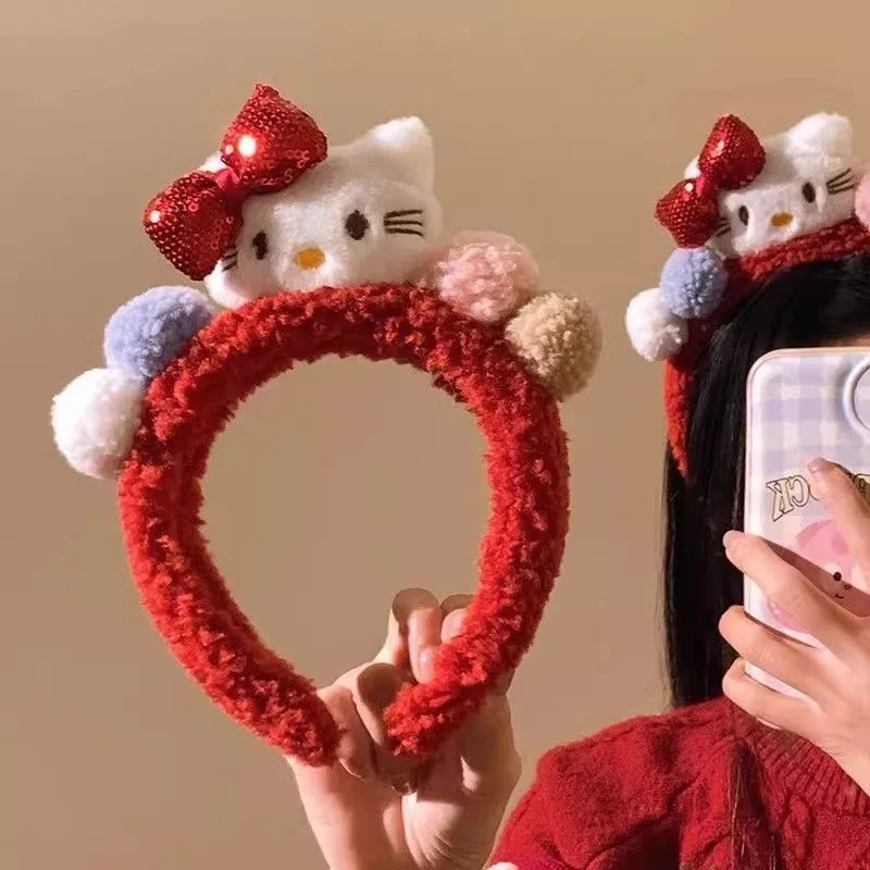 Hello Kitty Sweet Cartoon Headband Cute Bow Versatile Hair Accessory Qme