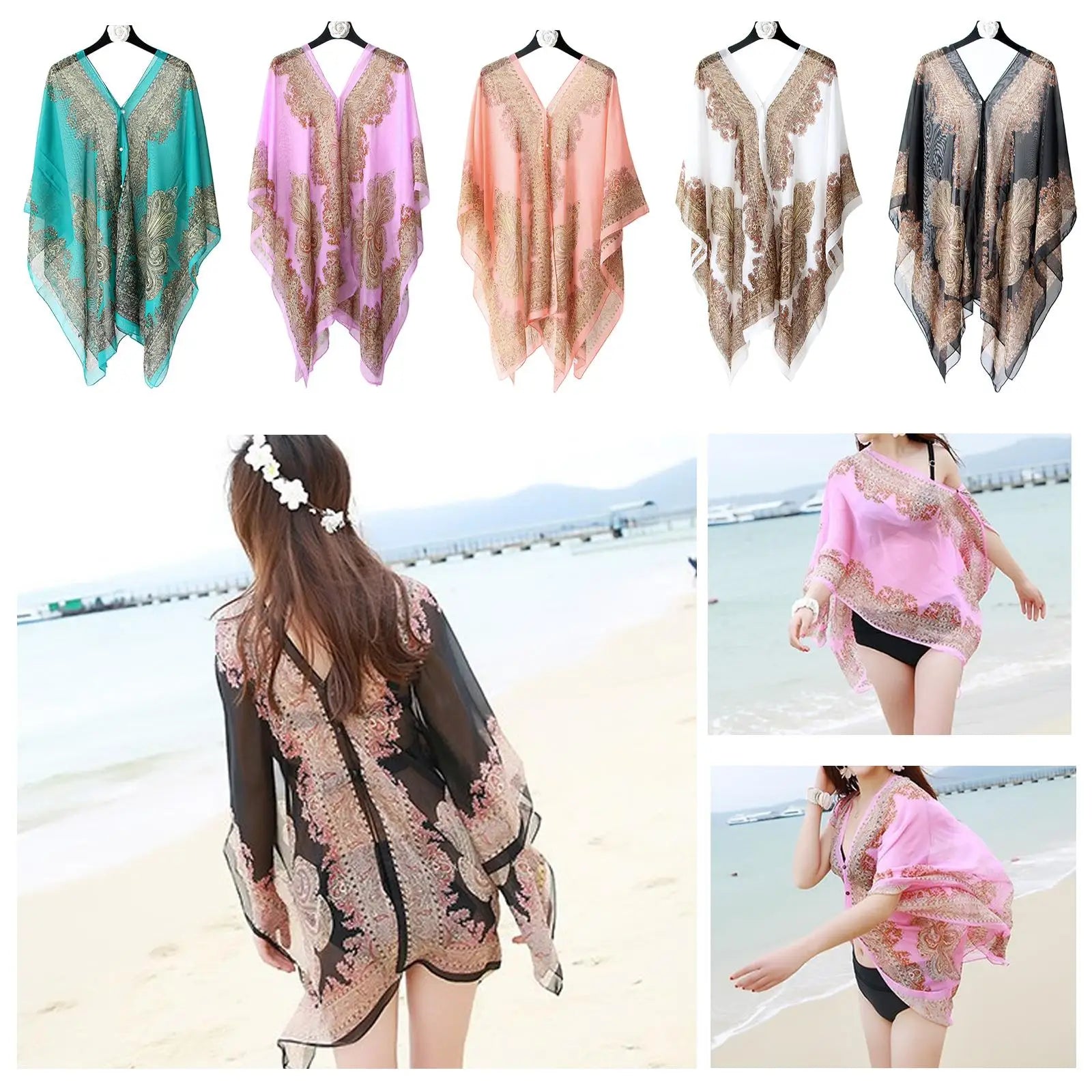 Woman Chiffon Blouse Fashion Women Scarf Shawl Printed Sunscreen Sun Protection Shawl Beach Shawl Soft Loose Bikini Cover Tops Qme