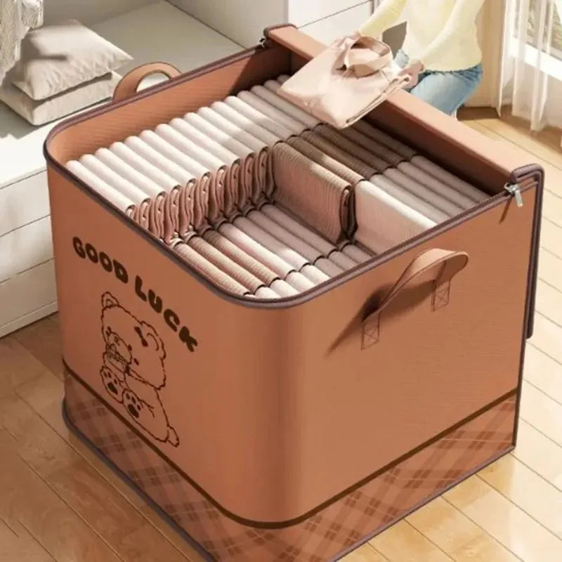Portable Household Moving Foldable Storage Bag Large Capacity Quilt Dustproof Storage Bag Cute Bear Pattern Clothes Storage Box Qme