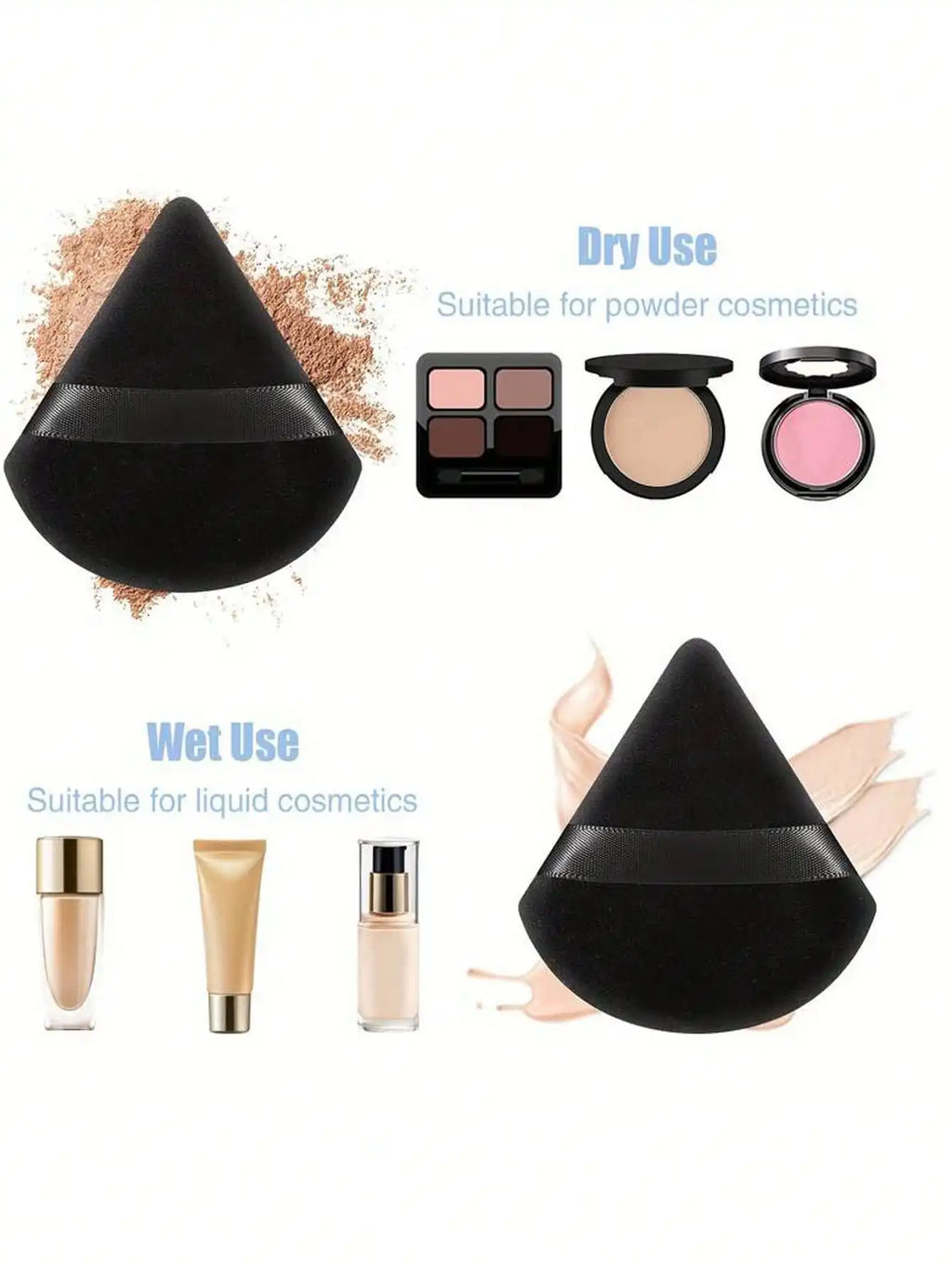 50 40 30 20 10 5 Triangular Velvet Puffs Reusable Face Eye Makeup Qme