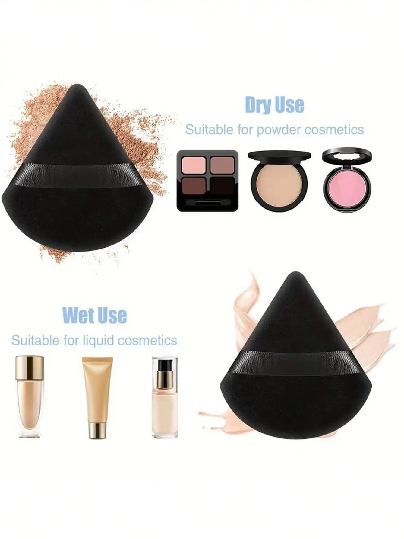 50 40 30 20 10 5 Triangular Velvet Puffs Reusable Face Eye Makeup Qme