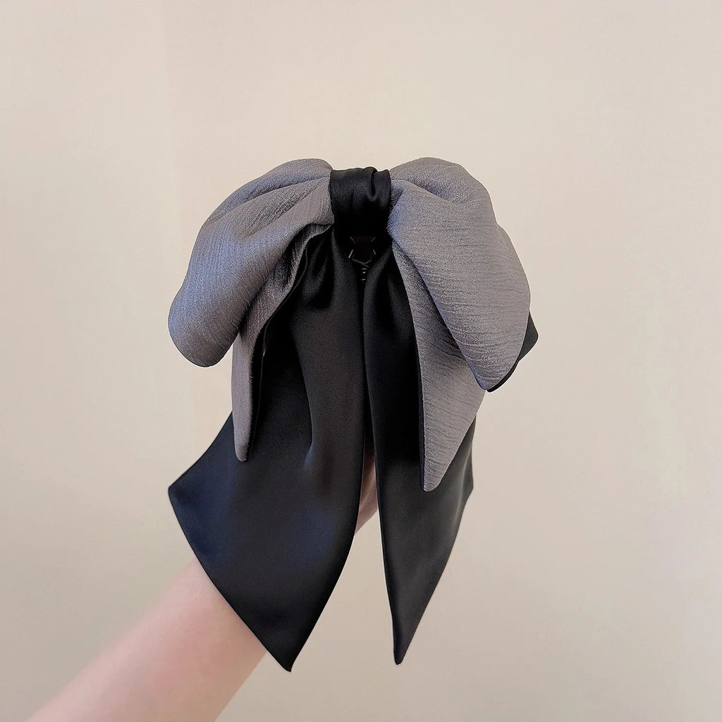 Glossy Pleated Bow Half-up Hair Clip Delicate Ribbon Chic Qme black