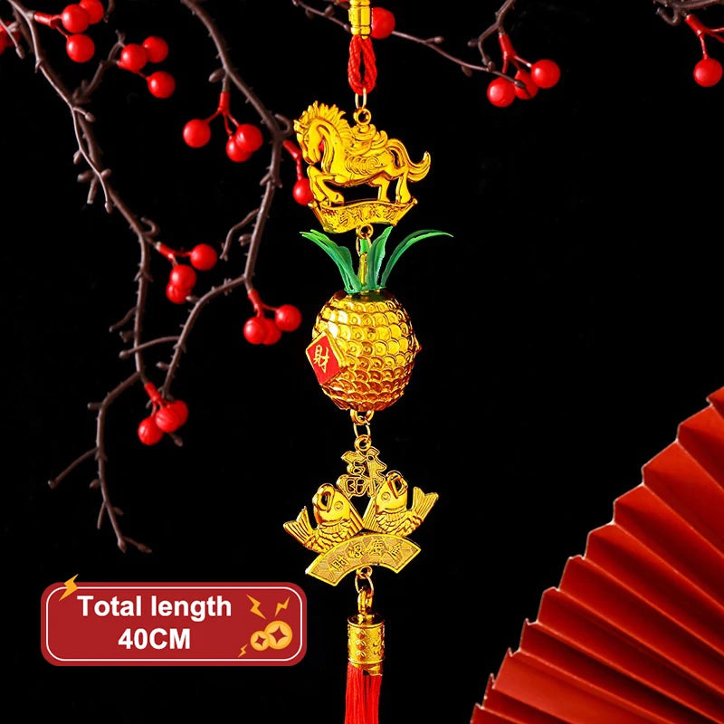 Chinese Year 2026 Celebration Decor Horse Red Gold Pineapple Hanging Qme A5