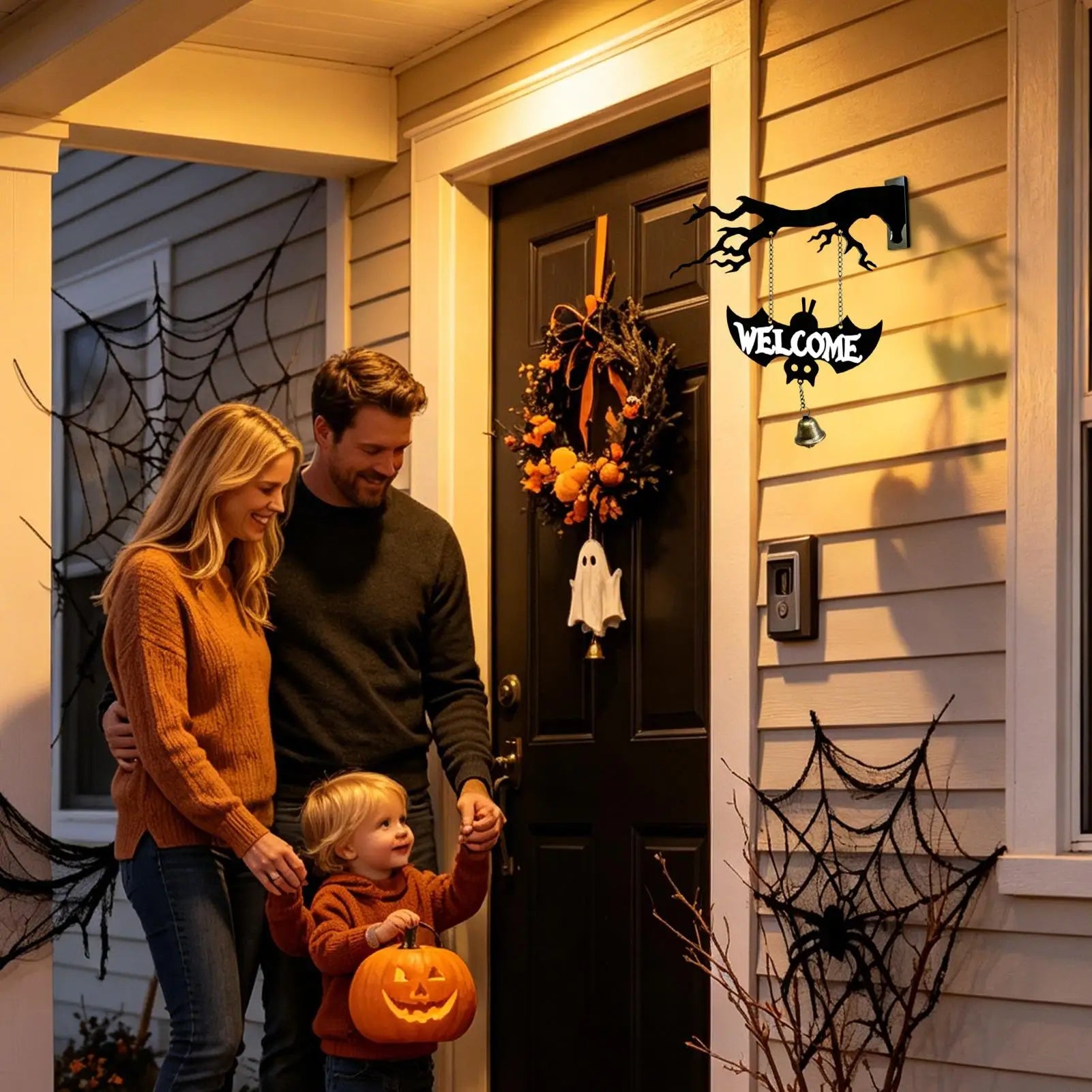 Halloween Wind Chime Outdoor Wooden Swing Wall Ornament Haunted House Qme