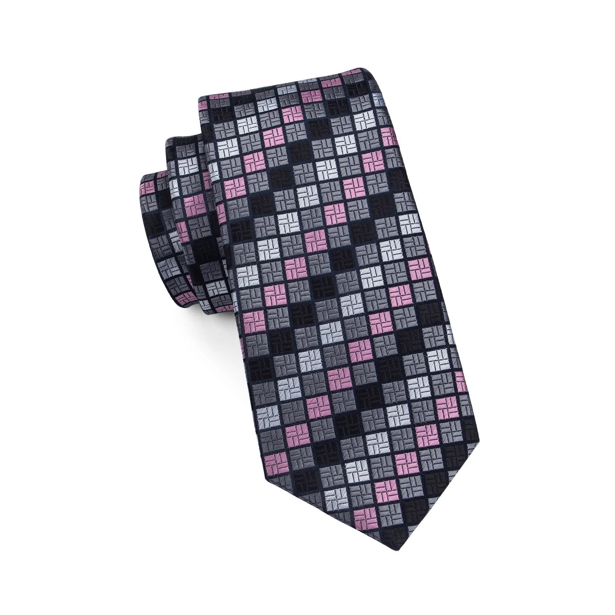 Hi-tie Designer Grey Plaid Novelty Silk Wedding Tie Men Handky Qme