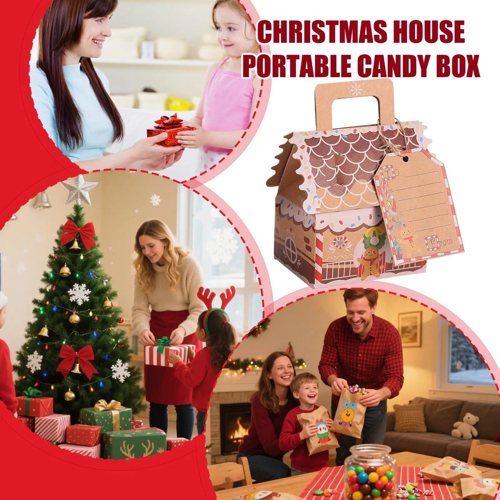Christmas Candy Boxes 50 Pieces House Shape Dessert Container Holiday Bakery Box For Candy Chocolate Party Supplies Holiday Qme