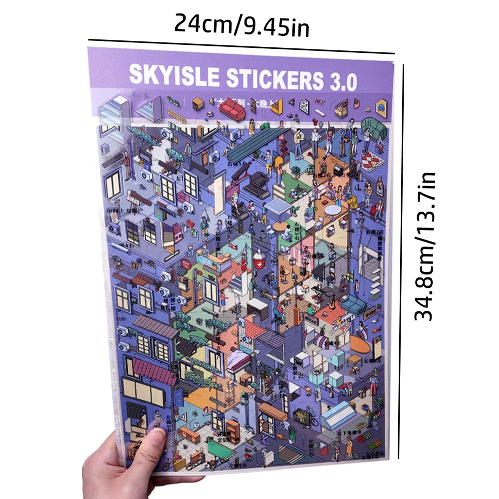 Cartoon Scenery Gothic Castle Stickers 3D Miniature World House Decompression DIY Scene Children Stationery Stickers Qme D